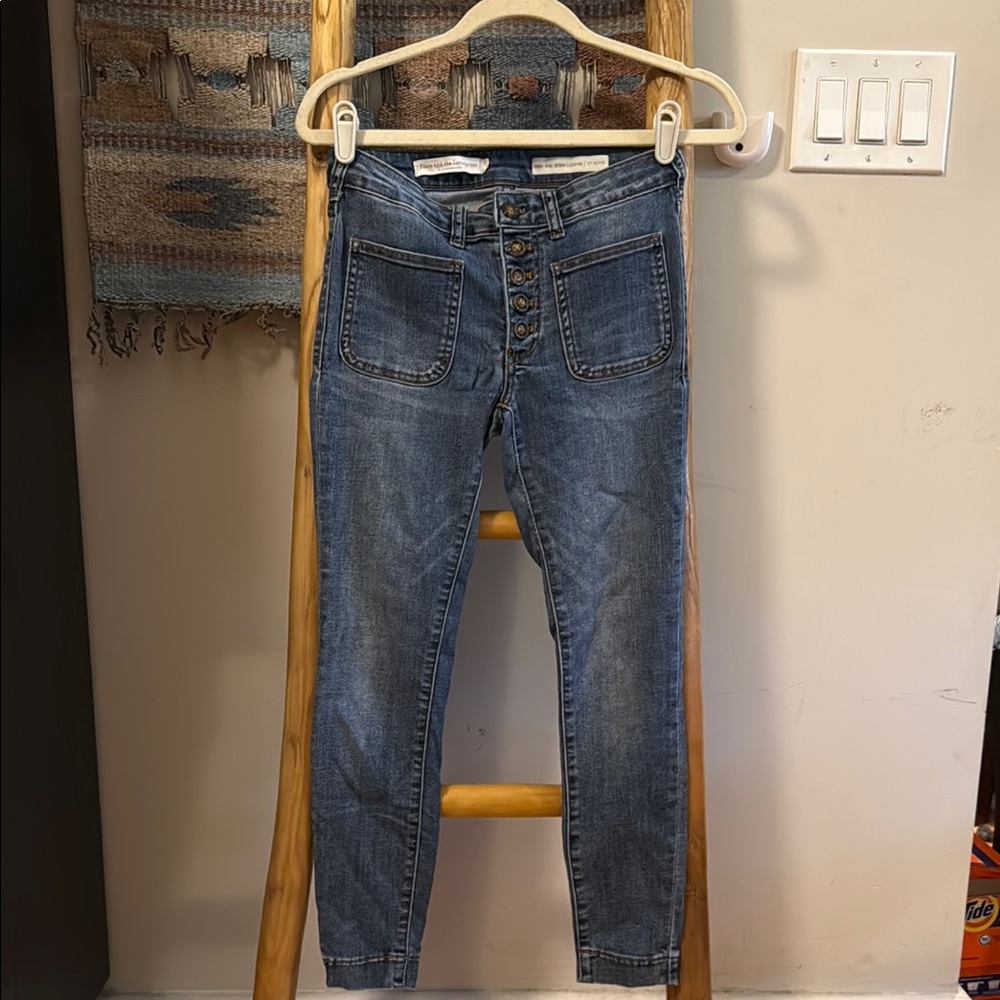 Pilcro and the Letterpress Dark Blue Button-Fly Jeans